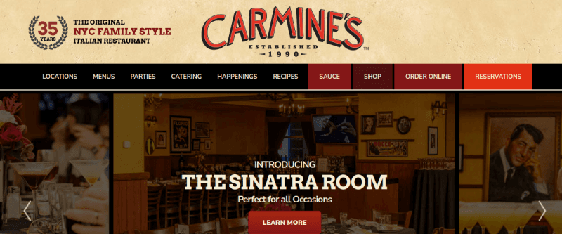 Carmine's website preview